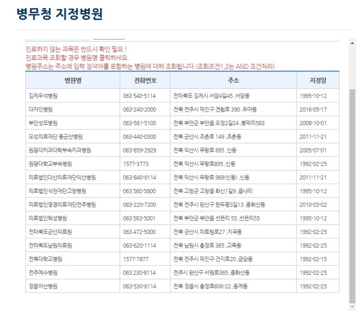 전북 병무청 지정병원 병무용 병사용 진단서 익산 군산 김제 정주 부안 정읍 고창 남원