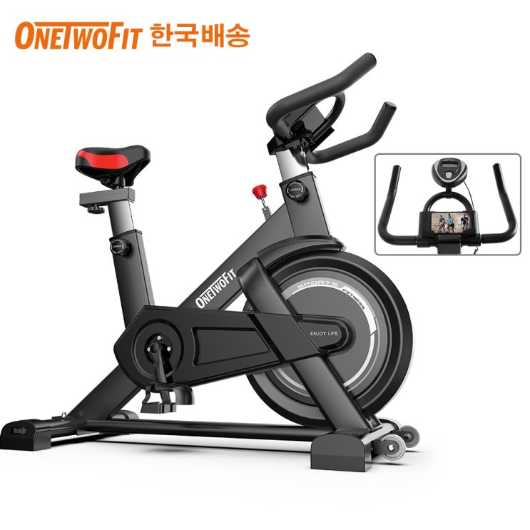 가성비 좋은 OneTwoFit 헬스자전거 스피닝 사이클 스핀바이크 실내용 유산소 운동기구 홈트레이닝, 블랙 ···