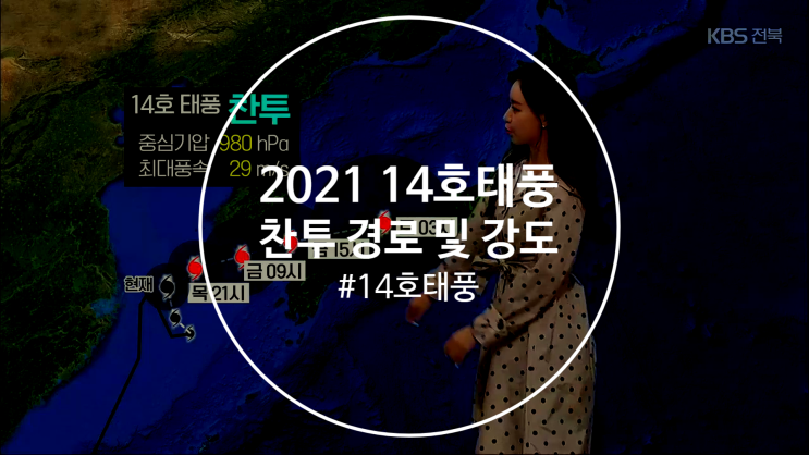 2021 14호태풍 경로 및 강도