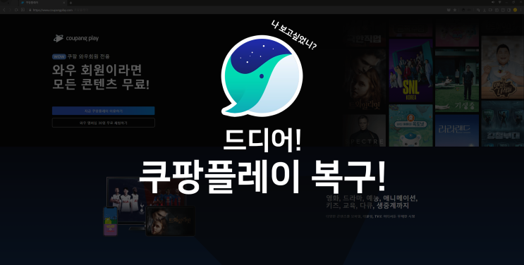  여러분 이제 네이버 웨일에서 쿠팡 플레이 보세요! 네이버 웨일 업데이트