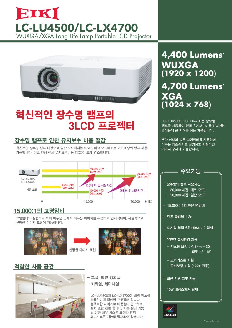  EIKI LC-LX4700 빔프로젝터 특가판매 / 투사거리표