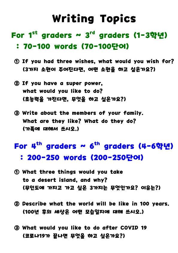  The 1st Writing  Contest - 3 Topics