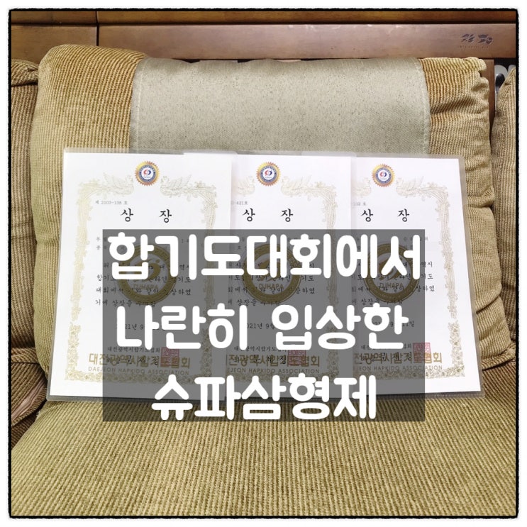  합기도 대회에서 나란히 상장을 받은 슈파삼형제