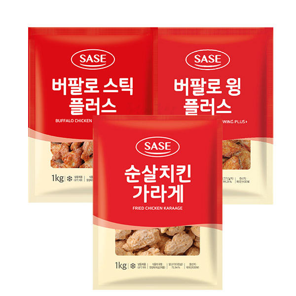 가성비 좋은 사세 버팔로스틱1kg+버팔로윙1kg+순살치킨가라아게1kg, 1kg, 3개 ···