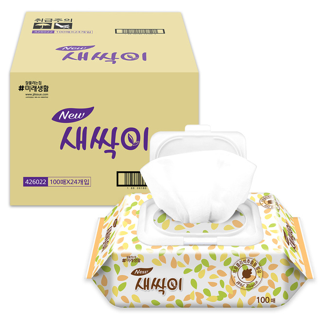잘팔리는 잘풀리는집 새싹이 물티슈 캡형, 100매, 24팩 ··· 잘팔리는 잘풀리는집 새싹이 물티슈 캡형, 100매, 24팩 ···