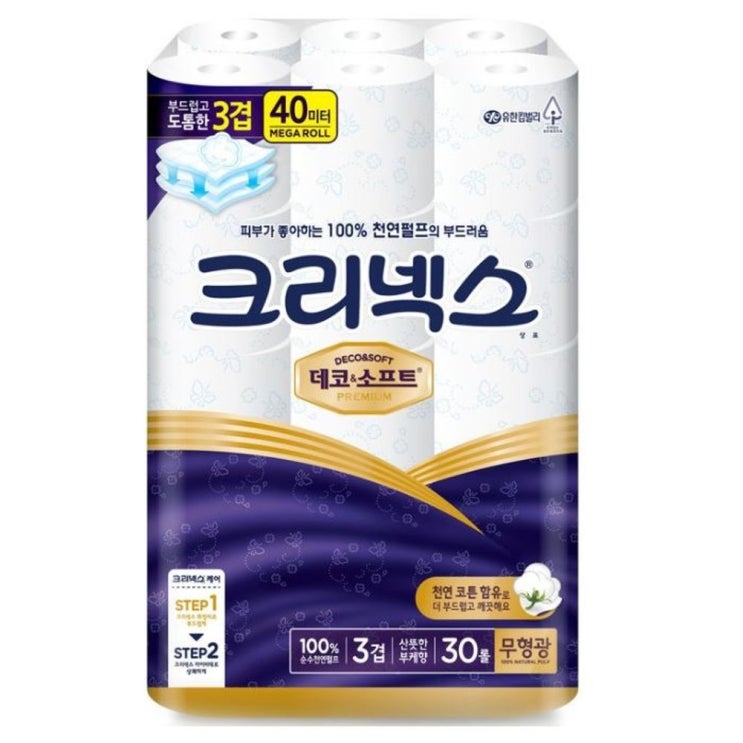 후기가 정말 좋은 크리넥스 3겹 데코앤소프트 화장지 40m x 30롤, 골드오션 1, 골드오션 본상품선택 좋아요