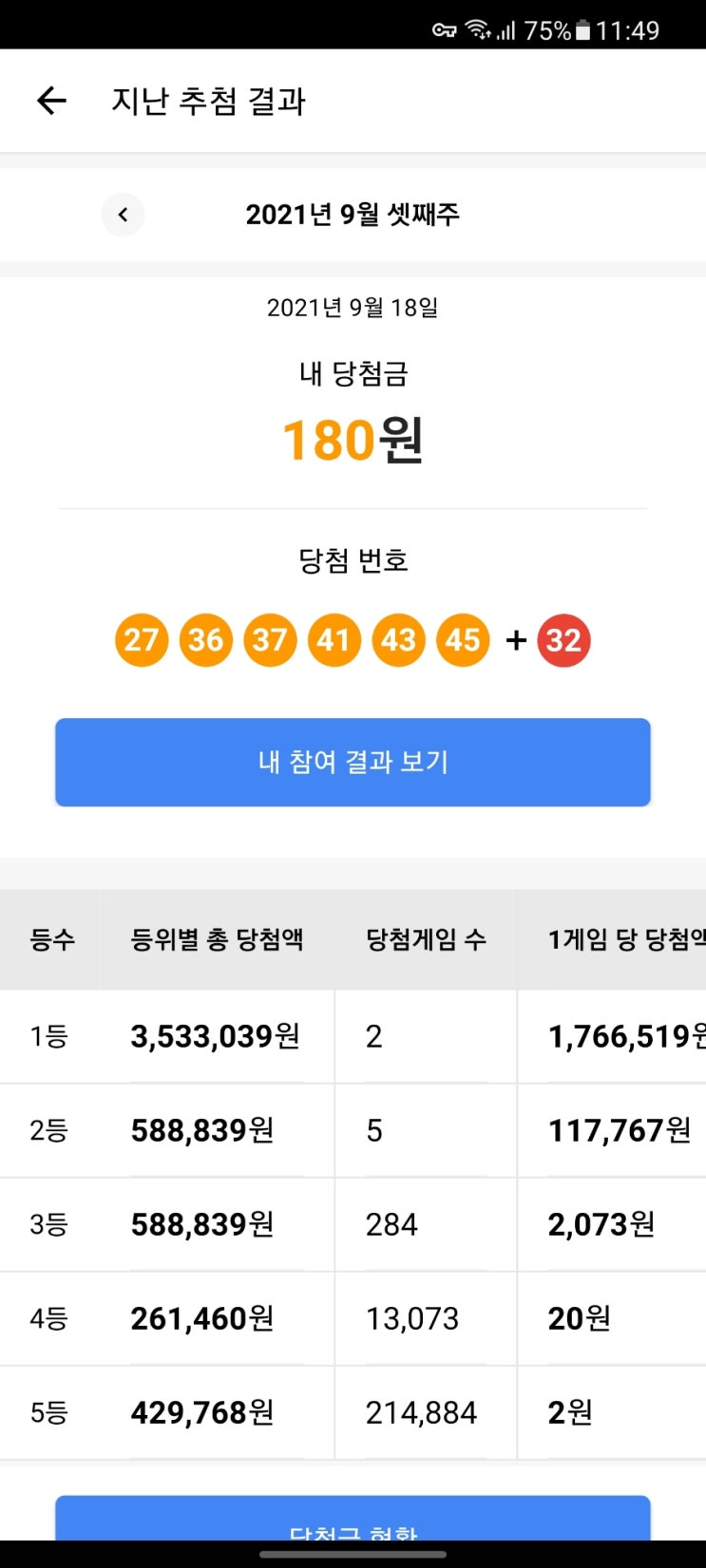  무료로또 슈퍼로찌 9월 18일  당첨금액