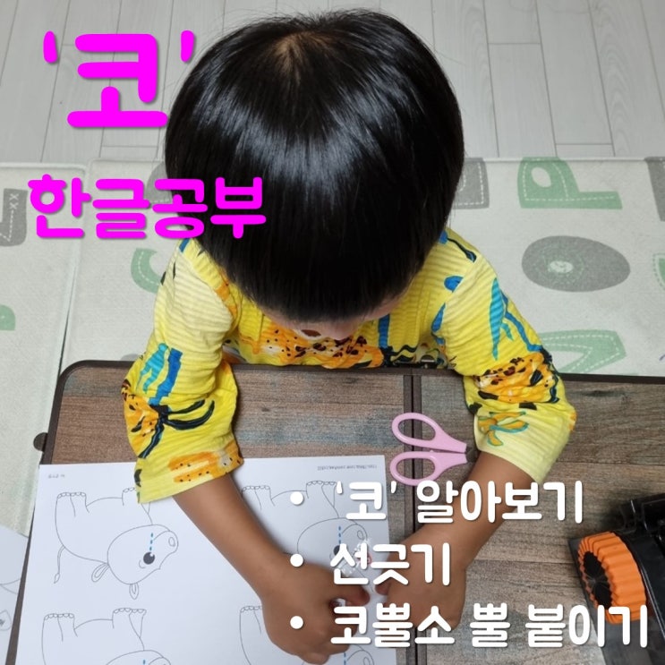  엄마표한글교재로 6살 아이와 글자 '코' 공부한 후기(도안나눔)