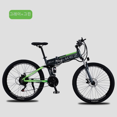 잘팔리는 AKEZ-전기 자전거 산악 자전거 접이식 MTB 9AH 숨겨진 배터리 500W48V 모터 27.5 인치 Ebike 야외 사이클링 남성용 자전거, 그레이+그린48V9AH ·