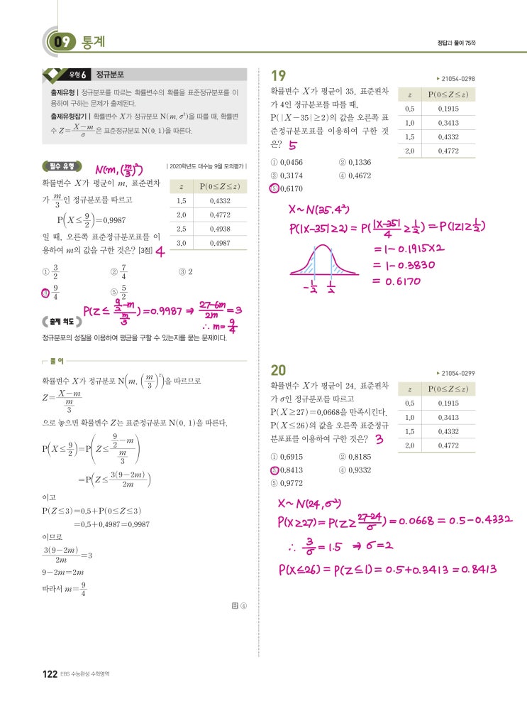 수능완성 확률과 통계 p122, p123) 09 통계 유형6 문제 및 풀이