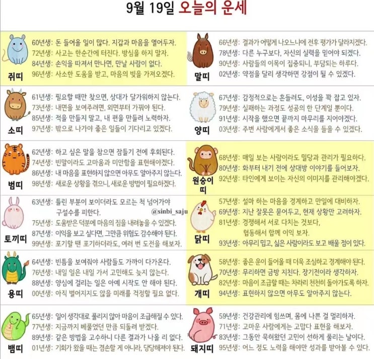 2021년 09월 19일 오늘의 운세 ! 띠별운세 ! 2021년 09월 19일 오늘의 운세 ! 띠별운세 !
