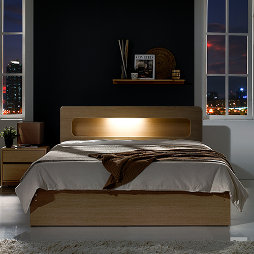 가성비 좋은 하포스 LED수납형 침대, 오크 프레임, 9존 독립 화이트 매트리스 ···