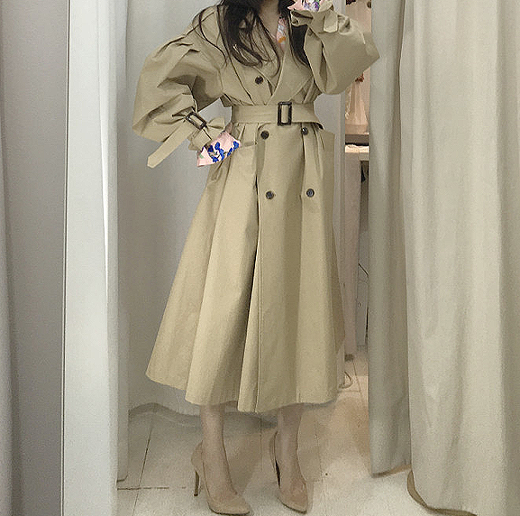  (품절)루즈핏 트렌치 코트 봄 가을 여성 퍼프소매 바바리