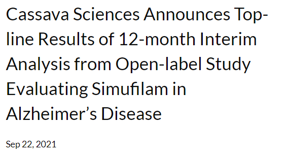 52. 카사바사이언스! Cassava Sciences(SAVA)! Simufilam12개월 추적결과 중간결과 발표! 가즈아! 