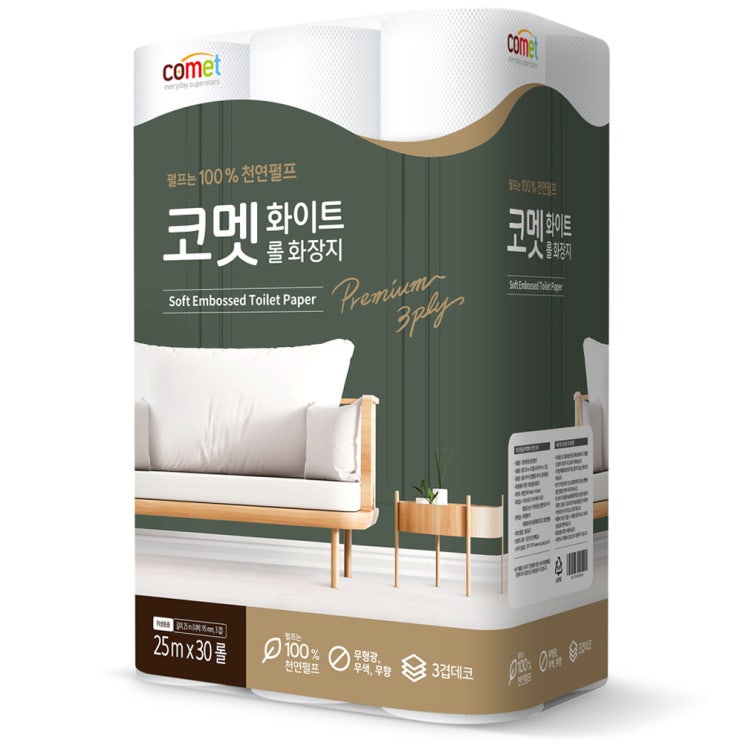가성비갑 코멧 화이트 천연펄프 3겹 25m 30롤, 1팩 추천해요 가성비갑 코멧 화이트 천연펄프 3겹 25m 30롤, 1팩 추천해요