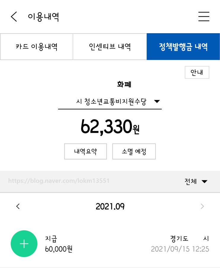  앗싸!!! 경기도 청소년 교통비가 들어왔다!!