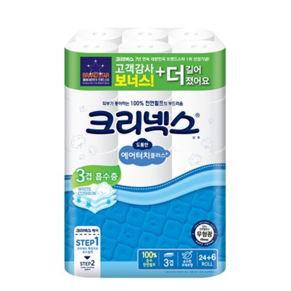 인기 급상승인 크리넥스 도톰한 에어터치 3겹 27m 30롤X 1팩 화장지 휴지, 1개, 1개 ··· 인기 급상승인 크리넥스 도톰한 에어터치 3겹 27m 30롤X 1팩 화장지 휴지, 1개, 1개 ···