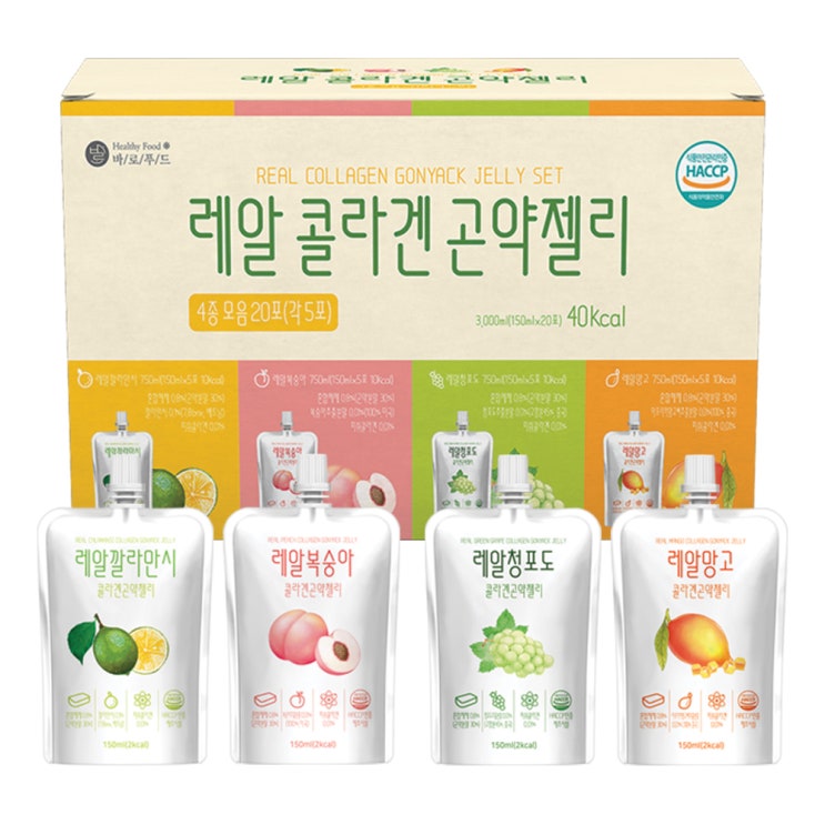 가성비 뛰어난 바로푸드 레알 콜라겐 곤약젤리 4종 깔라만시 5p + 복숭아 5p + 청포도 5p + 망고 5p, 150ml, 20개 좋아요