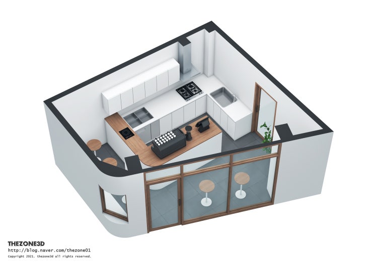  카페 아이소메트릭 isometric, 카페인테리어투시도 3d디자인 도면설계 더존쓰리디
