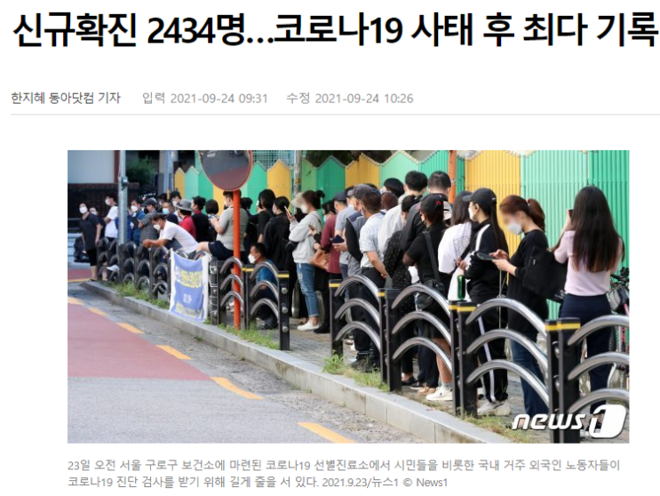  코로나19 확진자 2434명..제발 위드코로나