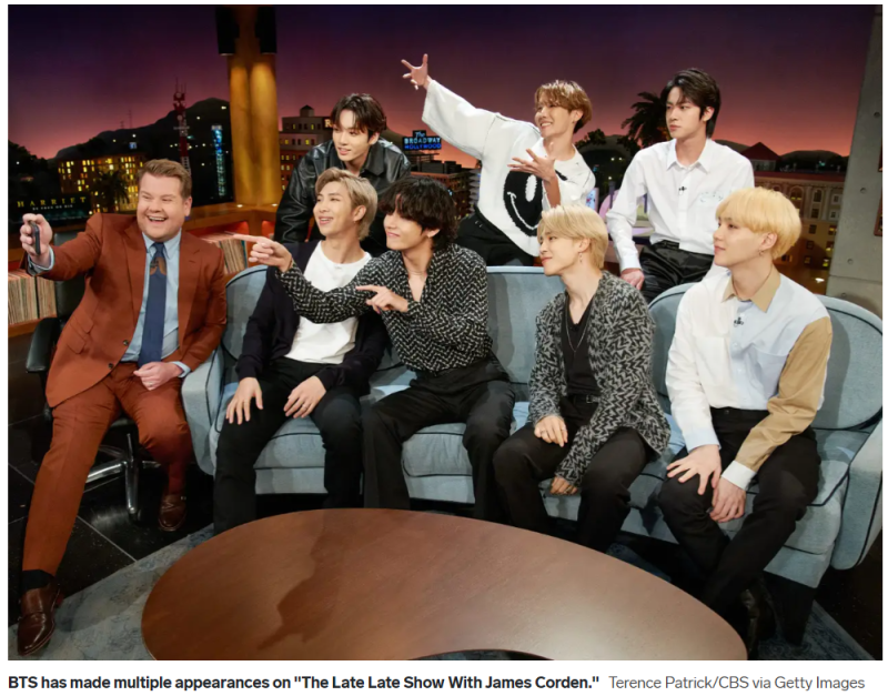 [영어공부혼자하기] 제임스 코든 BTS 의 UN 공연 "이례적" , 팬들은 "15살 소녀"라고 폄하??