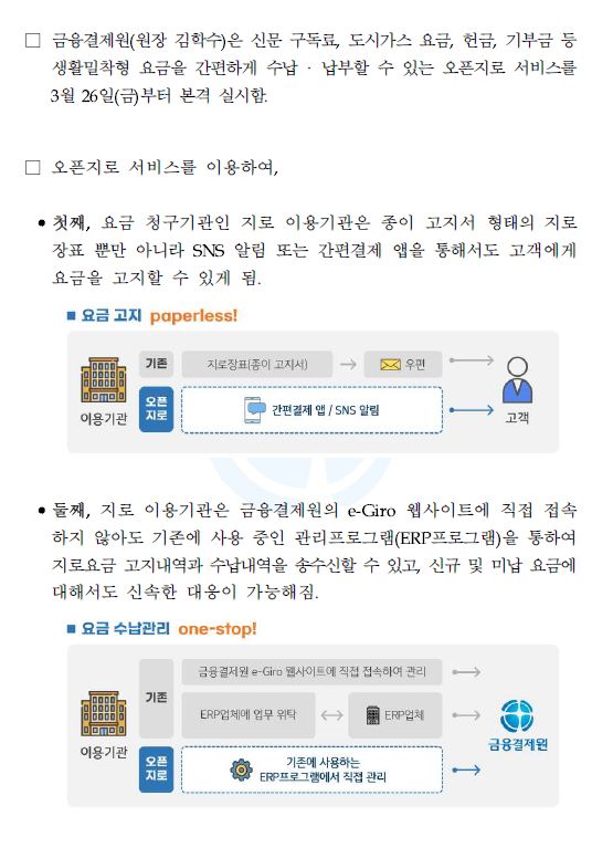  금융결제원 오픈지로 사용안내