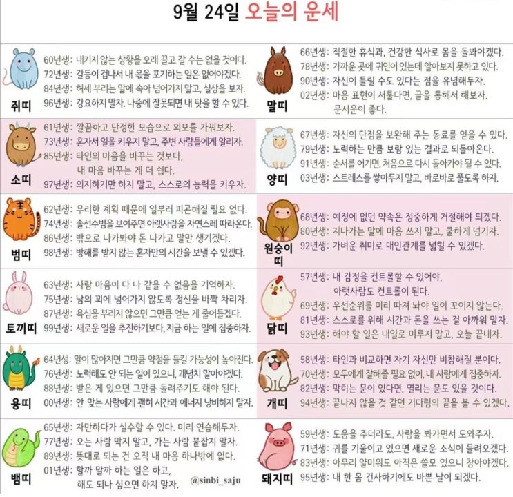 2021년 09월 24일 오늘의 운세 ! 띠별운세 ! 별자리운세! 2021년 09월 24일 오늘의 운세 ! 띠별운세 ! 별자리운세!