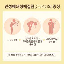  만성폐쇄성폐질환COPD 원인특징 대표증상 약물치료 병원진단검사 기관지염 폐기종 합병증예후경과 간호중재진단과정