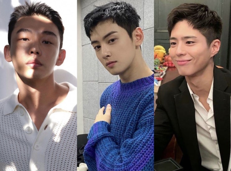  짧은남자머리 아이비리그컷 연예인 모음 (유아인,차은우,박보검)