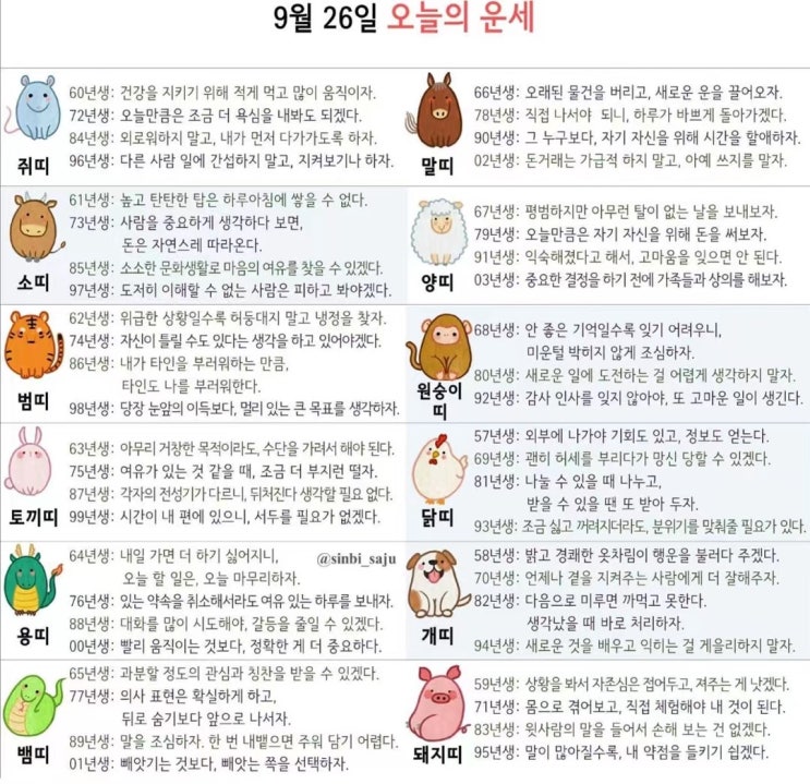2021년 09월 26일 오늘의 운세 ! 띠별운세 ! 별자리운세! 2021년 09월 26일 오늘의 운세 ! 띠별운세 ! 별자리운세!