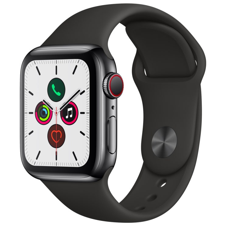 많이 팔린 Apple 애플워치5 40mm GPS+Cellular, 블랙 스테인리스 스틸 케이스, 블랙 스포츠 밴드 ···