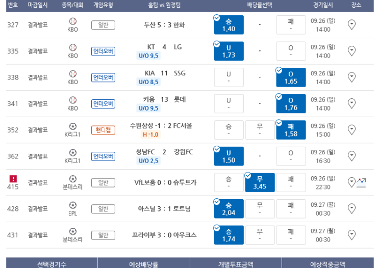 프로토 Proto 추석 연휴 복귀전 일요일 적중