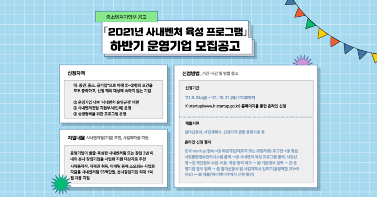  ｢2021년 사내벤처 육성 프로그램｣ 하반기 운영기업 사업관련 모집공고