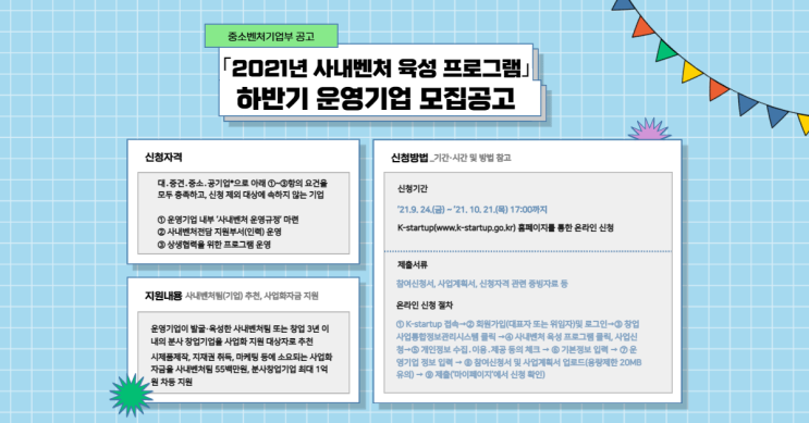 ｢2021년 사내벤처 육성 프로그램｣ 하반기 운영기업 사업관련 모집공고