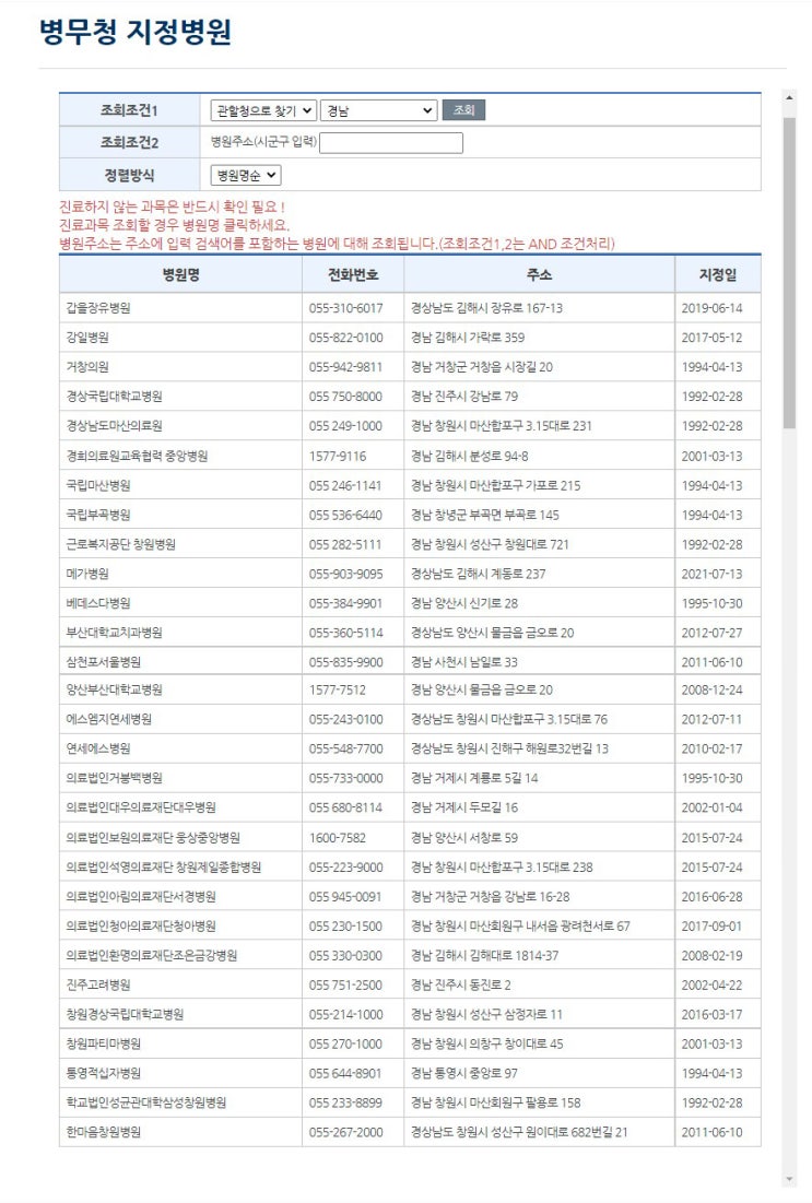  경남 병무청 지정병원 병무용 병사용 진단서 김해 양산 창원 거제 통영 사천 진주 창녕 거창