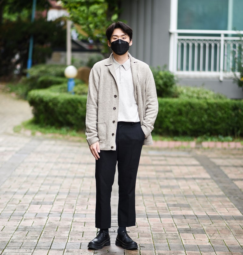 남자 가을 코디 니트 자켓 다니엘 크레뮤 카라 니트 깔끔해서 좋아