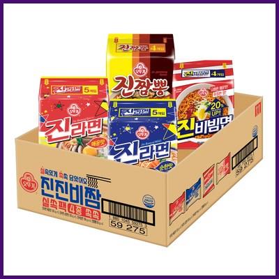  오뚜기 진진비짬 실쏙팩 진라면 매운맛 5개 + 진라면 순한맛 5개 + 진비빔면 4개 + 진짬뽕 4개 라면 세트 후회없는 선택 
