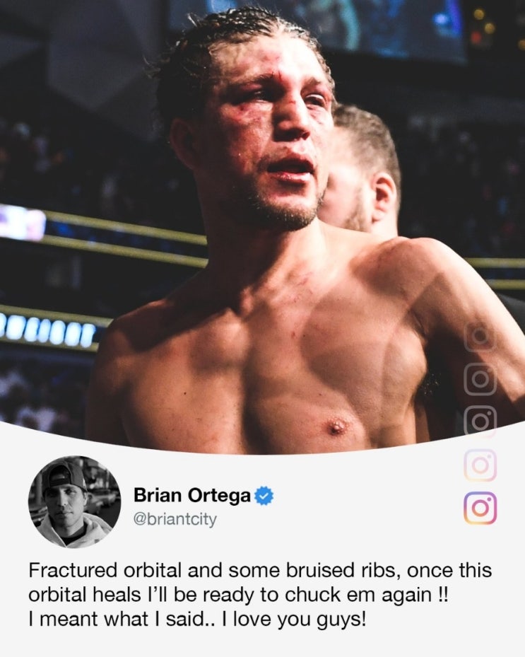 브라이언 오르테가 안와골절로 최대 6개월 결장...UFC 266 메디컬 서스펜션 브라이언 오르테가 안와골절로 최대 6개월 결장...UFC 266 메디컬 서스펜션