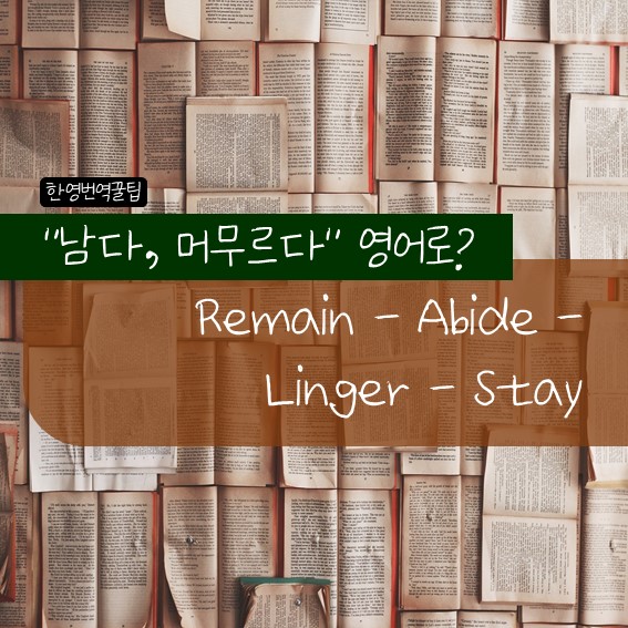  [한영번역꿀팁] '남다, 머무르다' 영어로?  Remain - Abide - Linger - Stay 차이 알아보기
