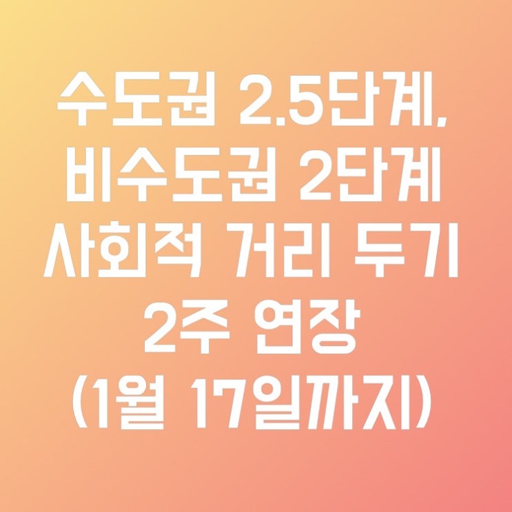 수도권 2.5단계, 비수도권 2단계 사회적 거리 두기 2주 연장(1월 17일까지)