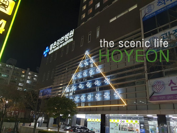  크리스마스 벽트리 : 부산 좋은강안병원 LED경관조명 트리장식