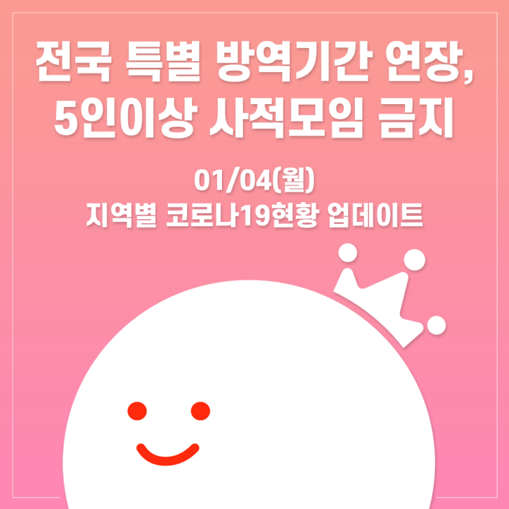  [볼링왕] 전국 5인이상 사적모임 금지, 특별방역기간 2주 연장 등 코로나19 내용 업데이트!(01/04)