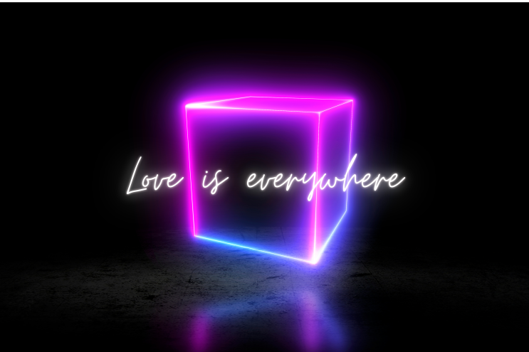 신비한 네온싸인 큐브 :: "Love is everywhere 사랑은 모든 곳에 있다" (영문 구절 컴퓨터 배경/바탕화면)