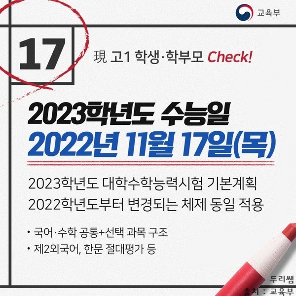  * 2022년 수능 개편안 변화 3가지* (현 고등학교 1학년 해당)