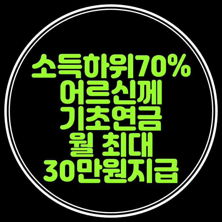  기초연금 65이상 소득하위 70% 어르신께 월최대30만원 지급