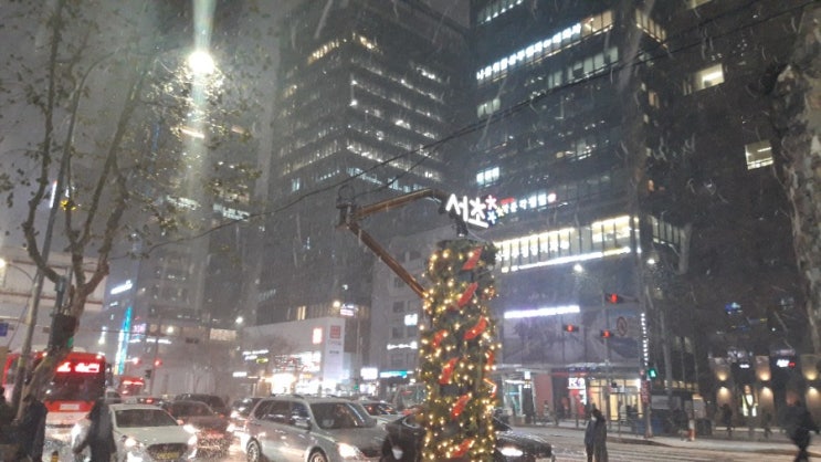  오랜만에 함박눈 내리는 강남역