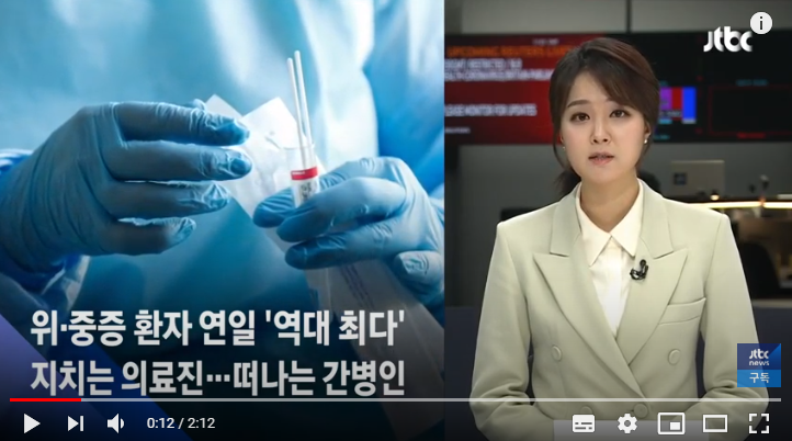 위·중증 연일 '역대 최다'…지치는 의료진, 떠나는 간병인 / JTBC뉴스룸 위·중증 연일 '역대 최다'…지치는 의료진, 떠나는 간병인 / JTBC뉴스룸