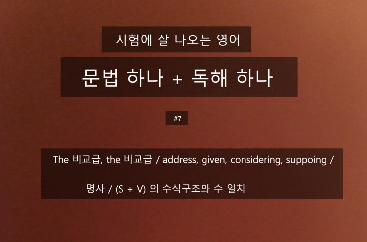  문법 하나 + 독해 하나(#7) ; the 비교급, the 비교급, 명사/ (S+V)의 수식구조