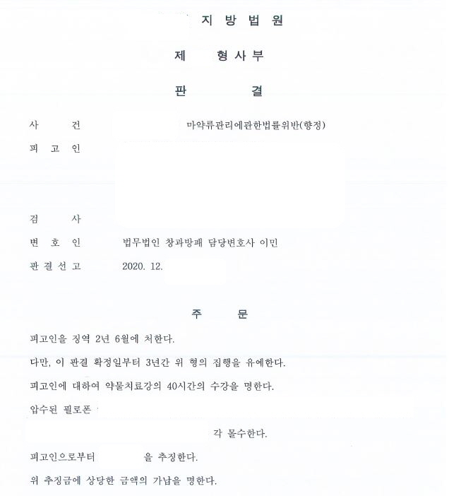  마약류관리에관한법률위반(향정)(필로폰수입, 엑스터시 복용) 집행유예 선고 사례