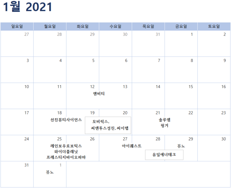  2021년 1월 공모주 일정